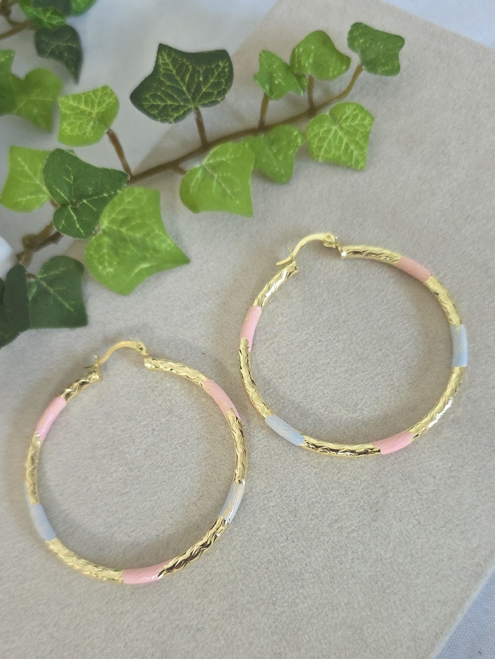 2" Gold Filled Hoop Earrings with Pink and Silver Accent